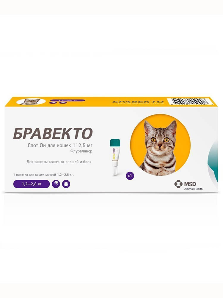 Бравекто Спот-он від бліх і кліщів для кішок вагою 1,2-2,8 кг, 1 піпетка
