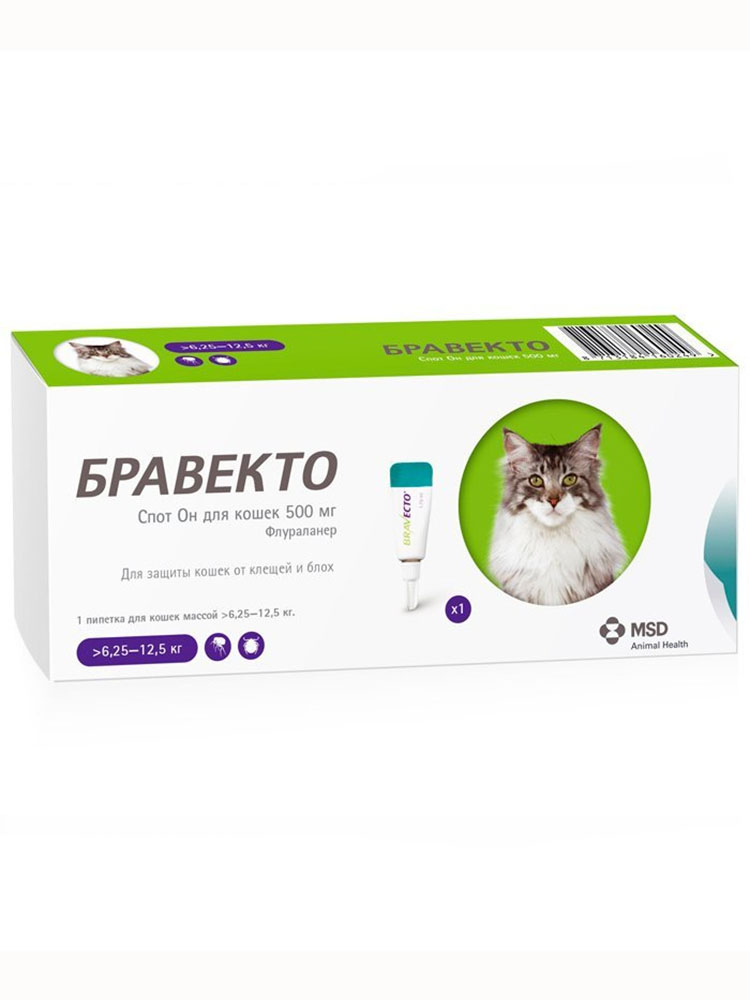 Бравекто Спот-он від бліх і кліщів для кішок вагою 6,25-12,5 кг, 1 піпетка